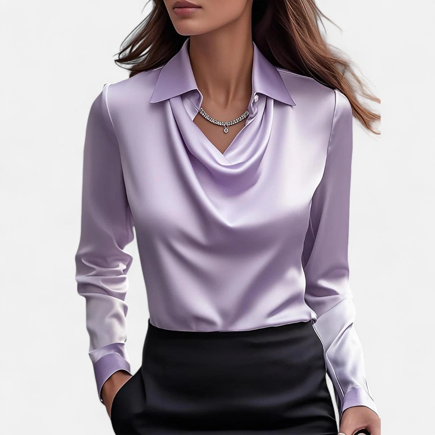 Blusa de Satén con Escote Drapeado para Mujer – Elegancia Sofisticada, Estilo Atemporal