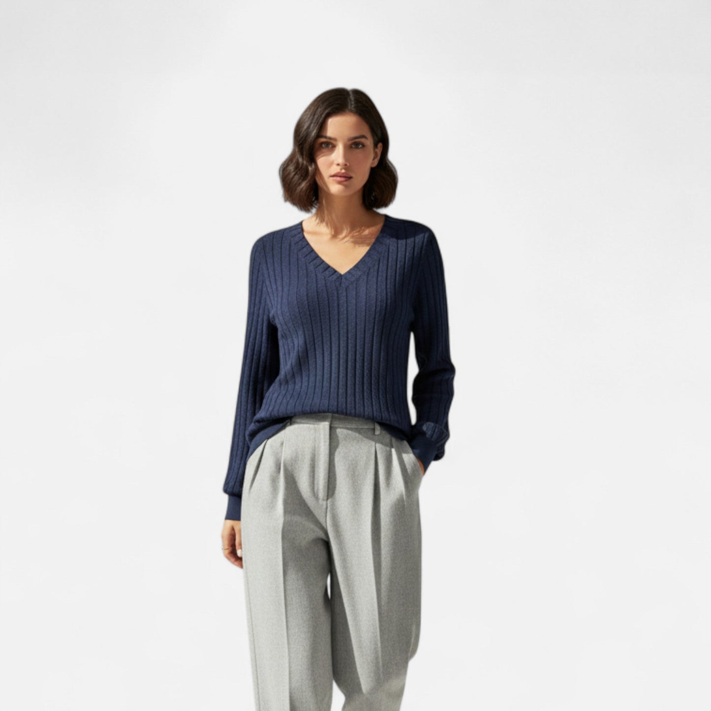 Jersey Mujer Cuello en V Acanalado