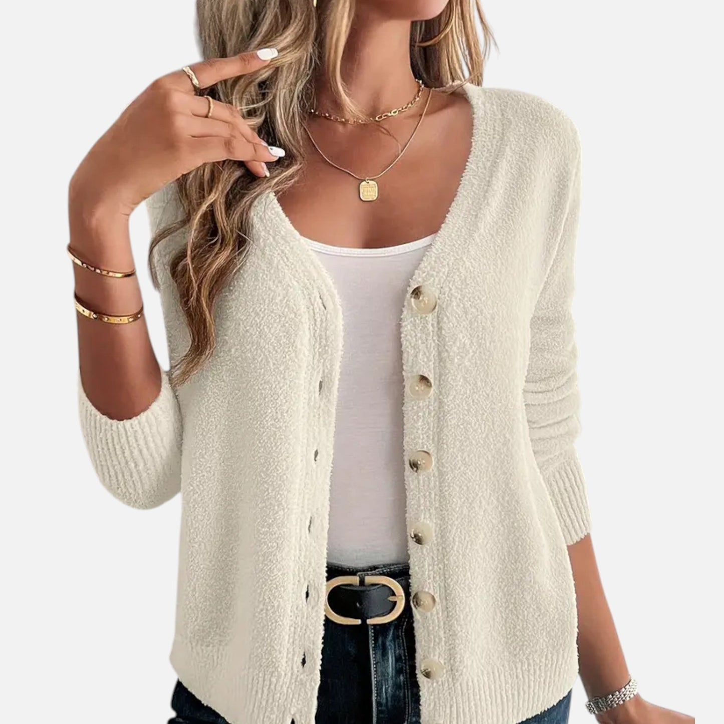 Cárdigan Mujer Botones Frontales Color Sólido